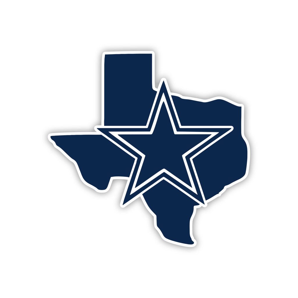 Dallas Cowboys – State with Star – Full Color Vinyl Sticker – Custom ...