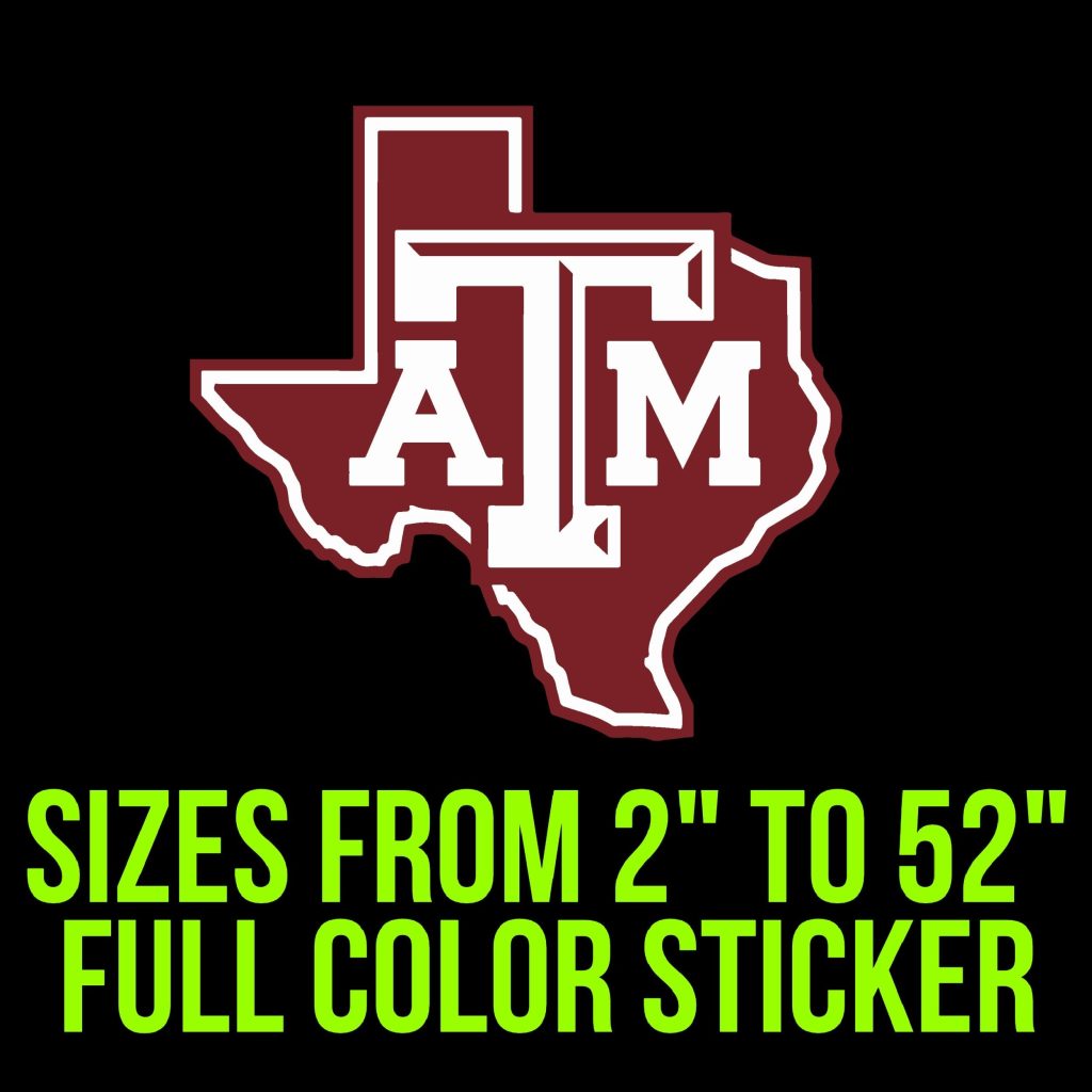 Texas A&M Aggies Full Color Vinyl Decal – Custom Size – Sports Stickers USA