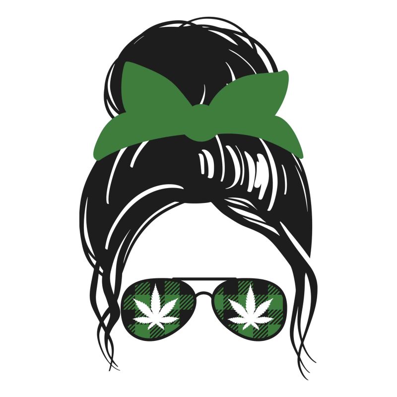 MESSY BUN MARIJUANA LEAF - Iron On - Custom Size