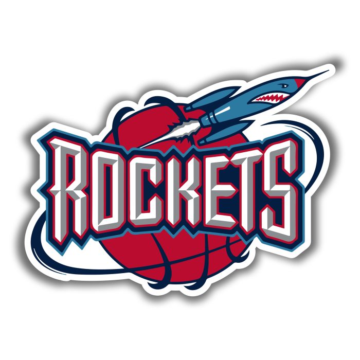 Houston Rockets - Red Basketball With Blue Rocket - Iron On - Custom Size