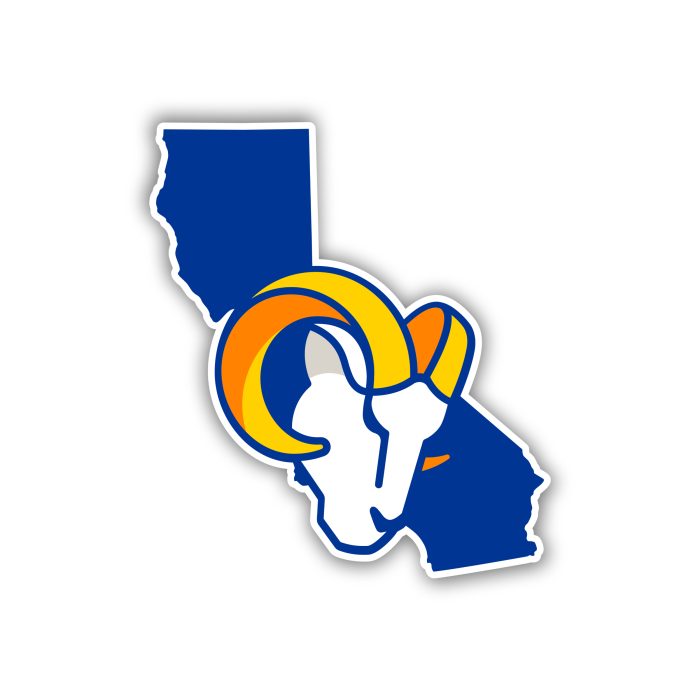 Los Angeles Rams - Ram Head with State - Iron On - Custom Size