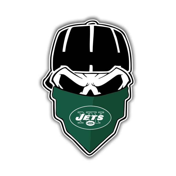 New York Jets -  Skull With Bandana - Iron On - Custom Size