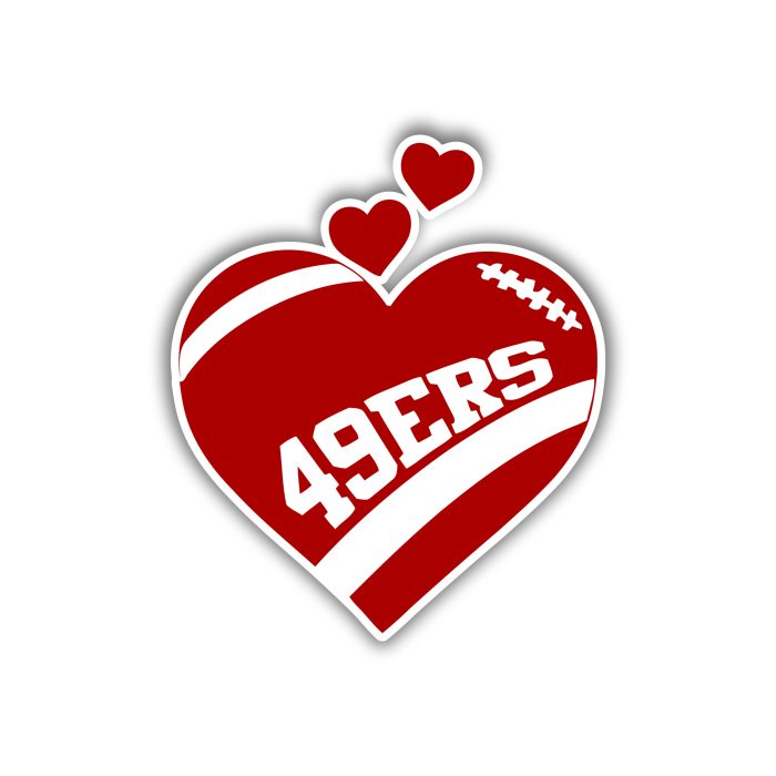 San Francisco 49ers - Red Football Heart - Iron On - Custom Size