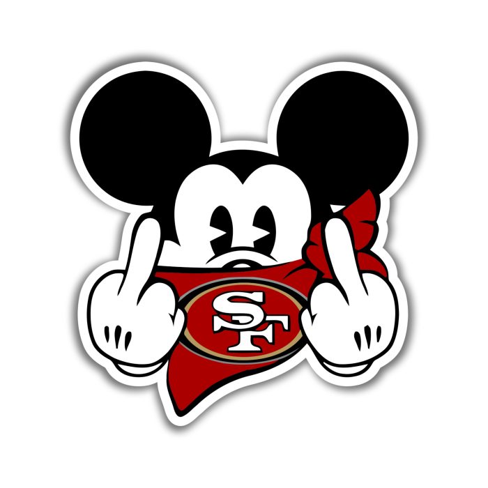 San Francisco 49ers - Mickey Mouse with Bandana - Iron On - Custom Size