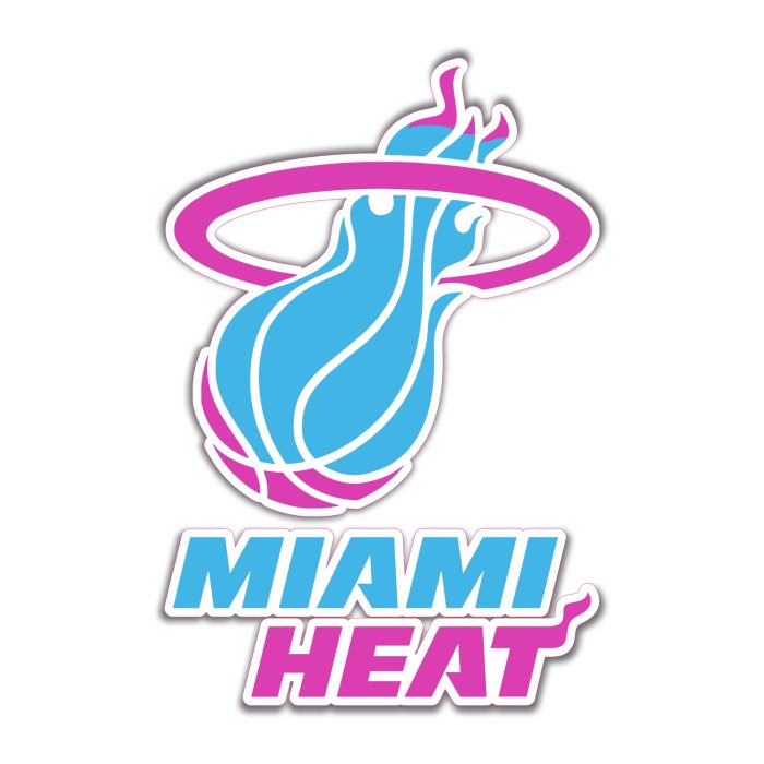 Miami Heat - Blue And Pink Basketball With Name- Iron On - Custom Size