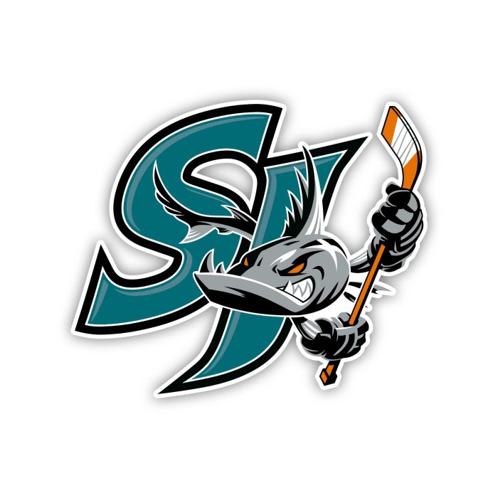 San Jose Sharks - SJ With Shark And Hockey Stick  - Iron On - Custom Size