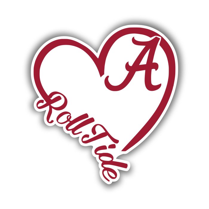 Alabama Crimson Tide - Roll Tide Heart - Iron On - Custom Size