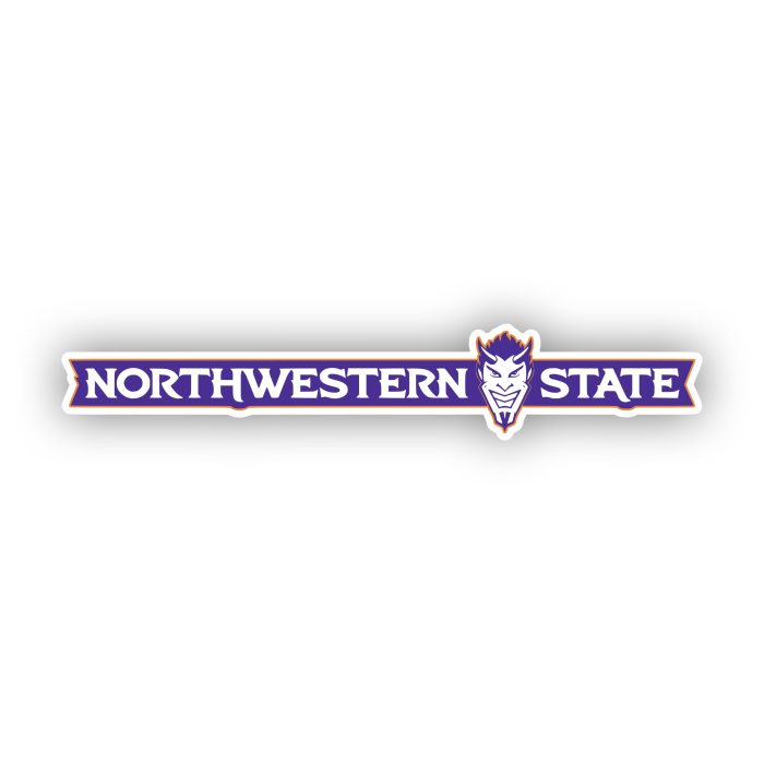 Northwestern State - Purple and White Name with Head - Iron On - Custom Size