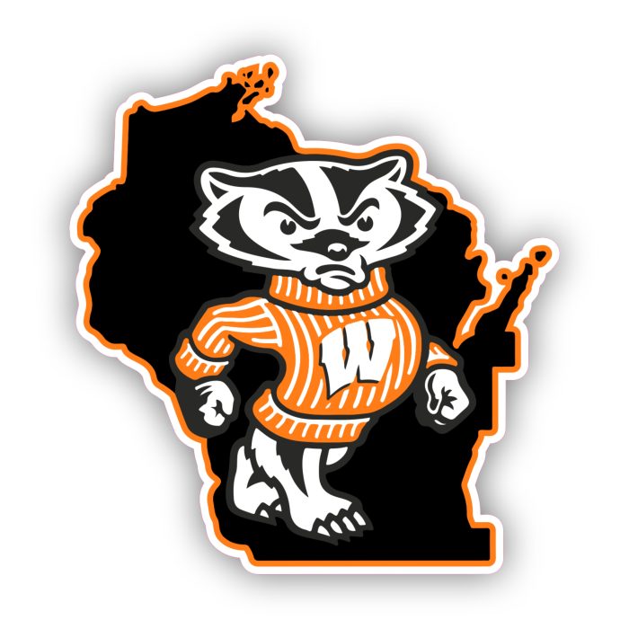 Wisconsin Badgers - Black and Orange State with Bucky Badger   - Iron On - Custom Size