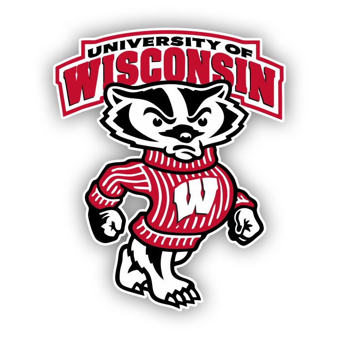 Wisconsin Badgers - Bucky Badger with Name Above  - Iron On - Custom Size