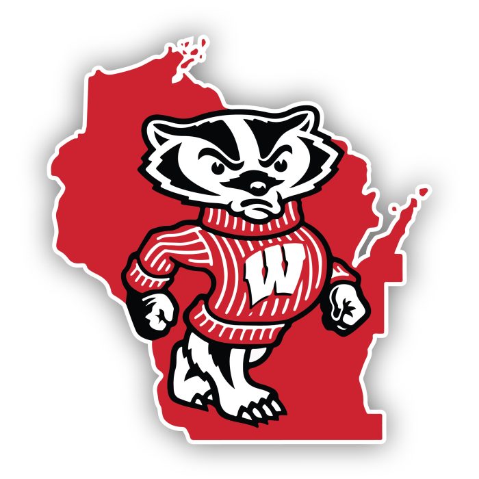 Wisconsin Badgers - Bucky Badger with State  - Iron On - Custom Size