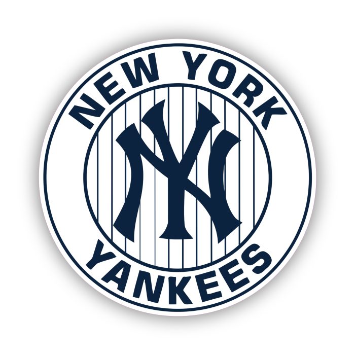 New York Yankees - White Circle with Stripes and Blue Words - Iron On - Custom Size