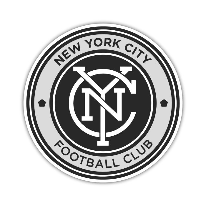 New York City FC - Black And White Circle With Name - Full Color Vinyl Sticker - Custom Size