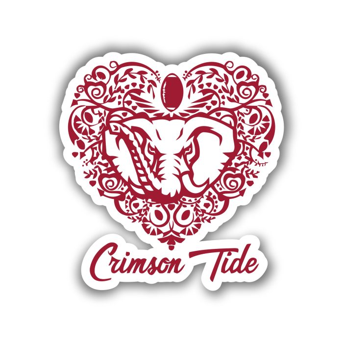 Alabama Crimson Tide - Heart with Elephant- Iron On - Custom Size