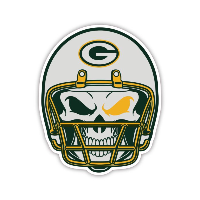 Green Bay Packers - Skull With Helmet - Iron On - Custom Size