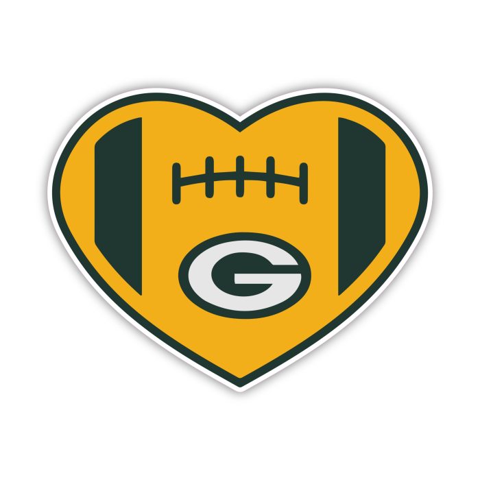 Green Bay Packers - Yellow Heart Football - Iron On - Custom Size