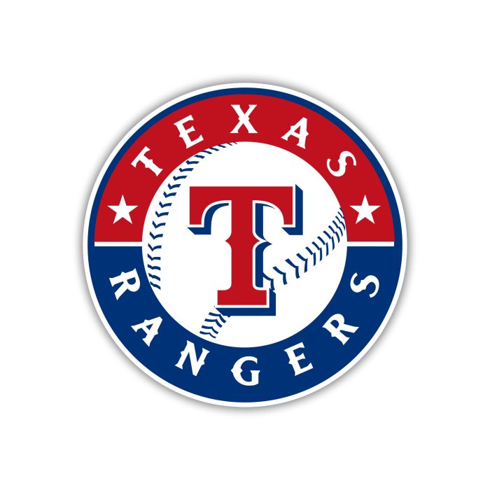 Texas Rangers - Red and Blue Circle with Baseball - Iron On - Custom Size