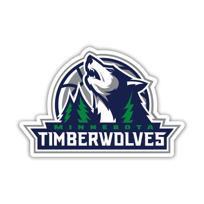 Minnesota Timberwolves - Gray Basketball With Wolf And Trees - Temporary Tattoo