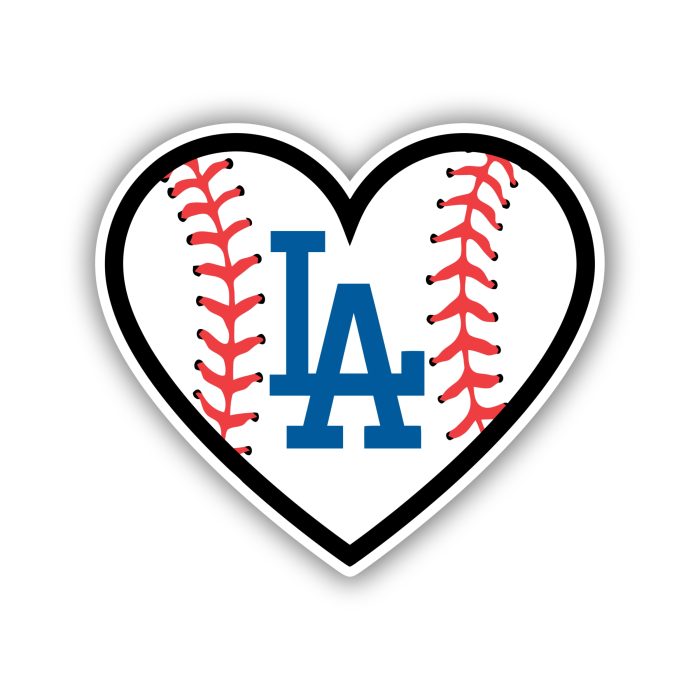 Los Angeles Dodgers - Baseball Heart With LA - Iron On - Custom Size