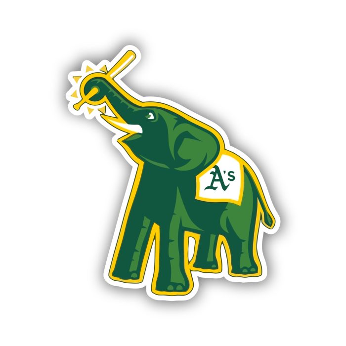 Oakland Athletics - Elephant with Baseball Bat - Iron On - Custom Size