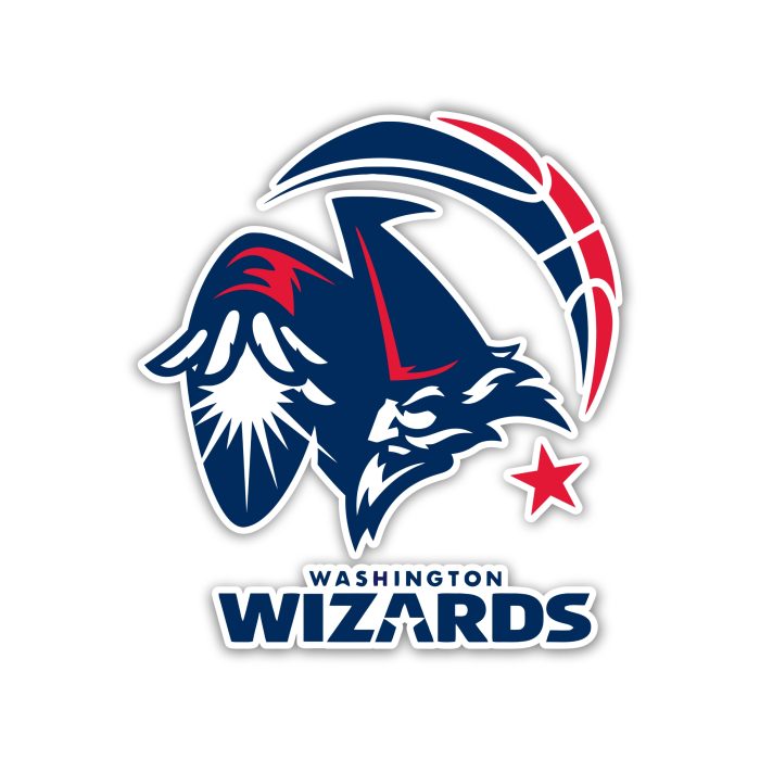 Washington Wizards - Blue Wizard With Name Below - Iron On - Custom Size