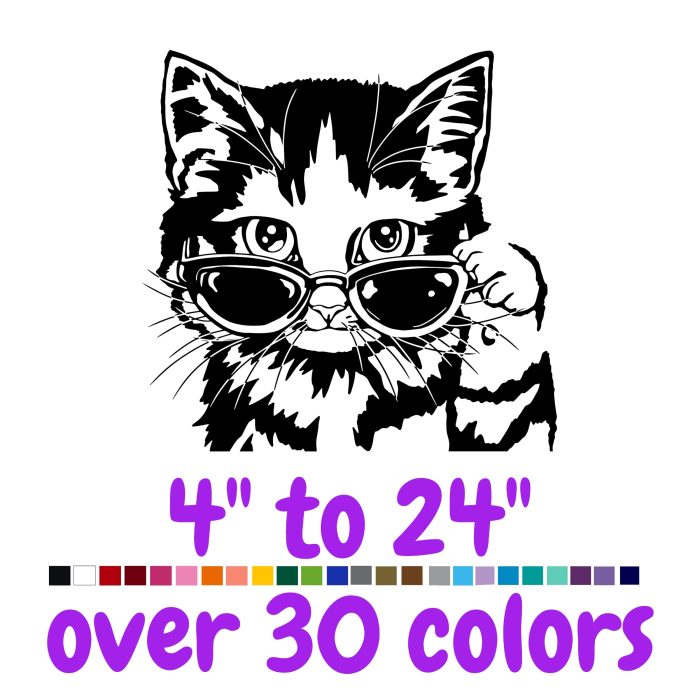 Cat with Glasses Vinyl Decal - Custom Size