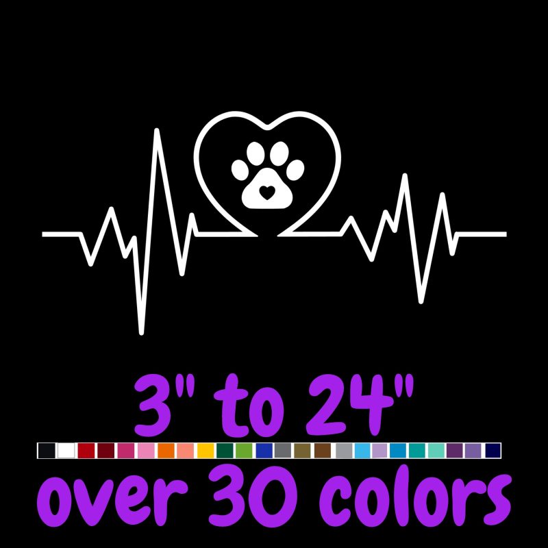 Dog Paw With Heartbeat Vinyl Decal - Custom Size
