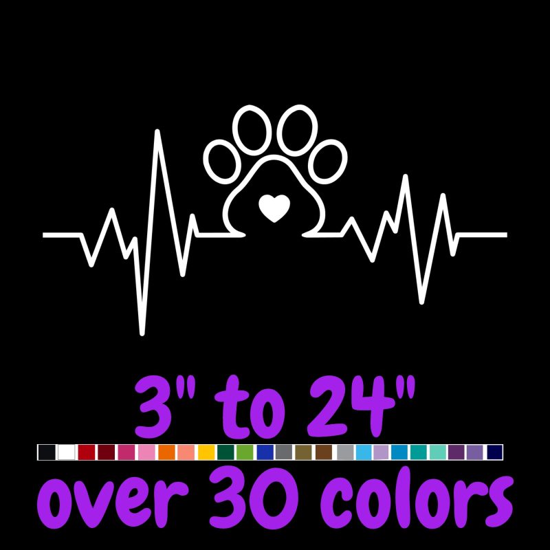 Dog Paw With Heartbeat Vinyl Decal - Custom Size