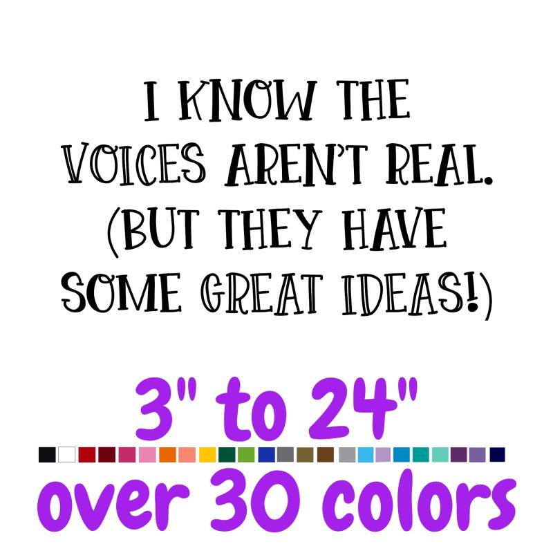 I Know The Voices Aren't real (But They Have Some Great Ideas!) Vinyl Decal - Custom Size