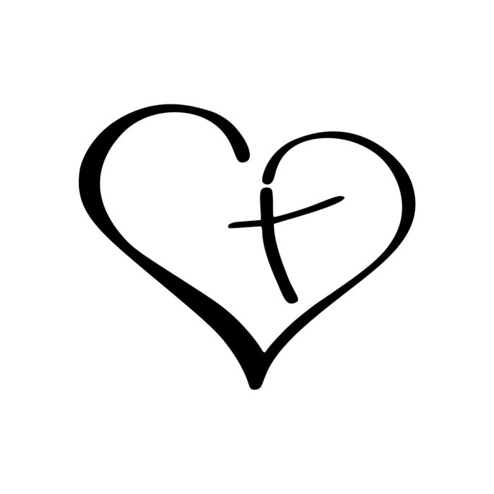 Heart with Cross Vinyl Decal - Custom Size