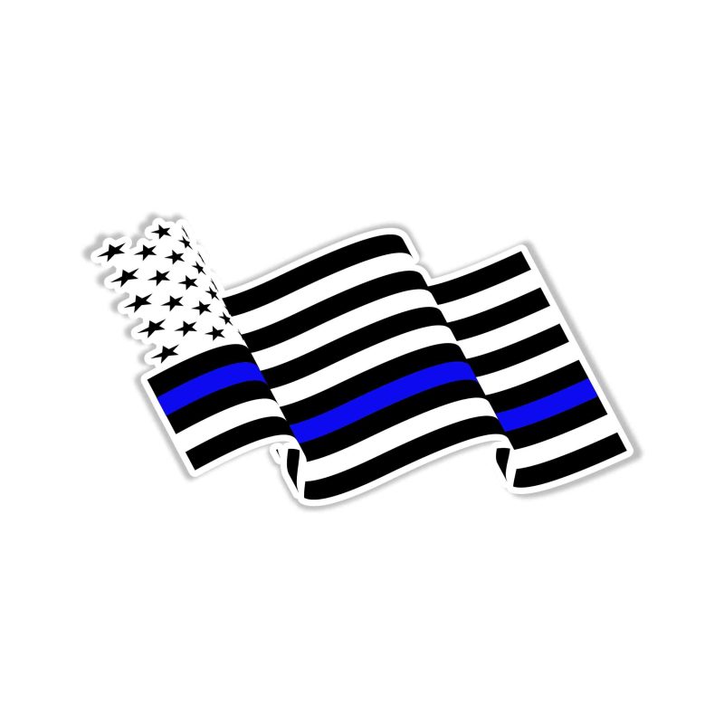 Waving Blue Line American Flag - Full Color Vinyl Decal - custom size