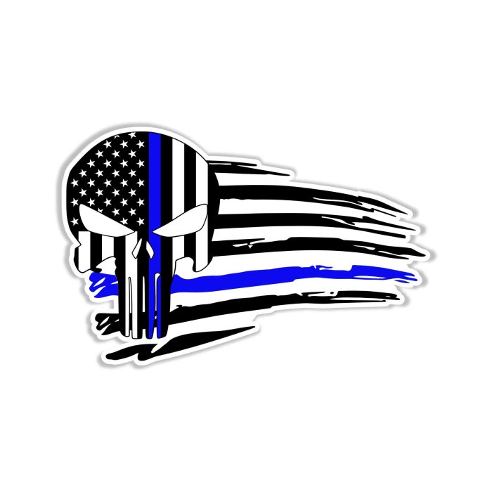 Punisher American Flag Blue Line Full Color Vinyl Decal - custom size