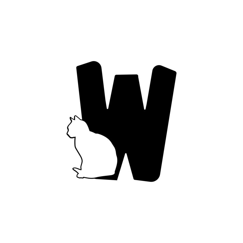 W - Cat -  Alphabet - Vinyl Decal -  Custom Size