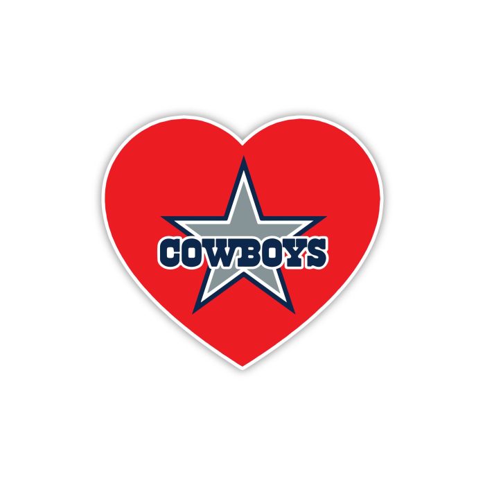 Dallas Cowboys - Heart - Full Color Vinyl Sticker - Custom Size