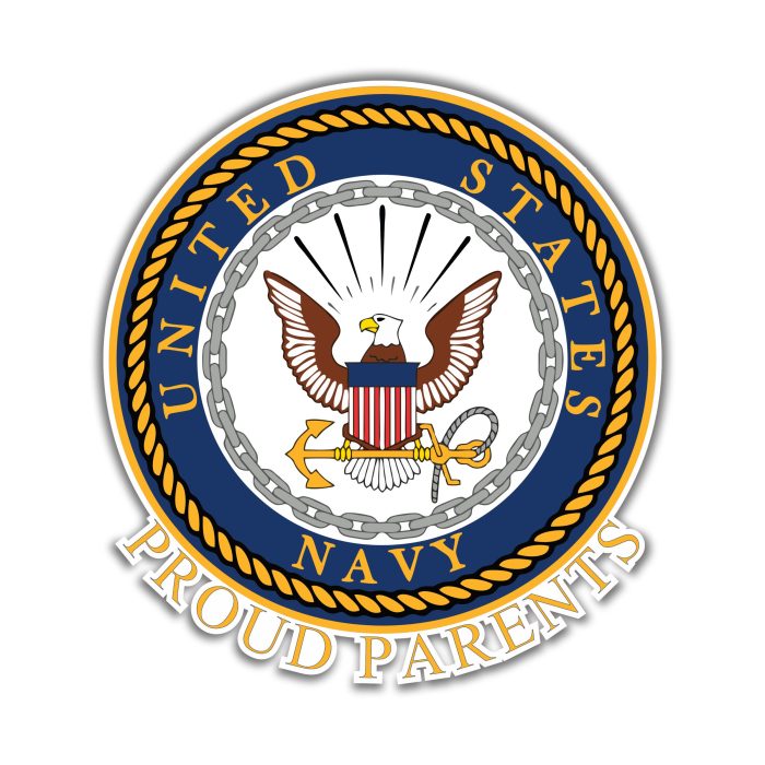 Navy Proud Parents Full Color Vinyl Decal- Custom Size