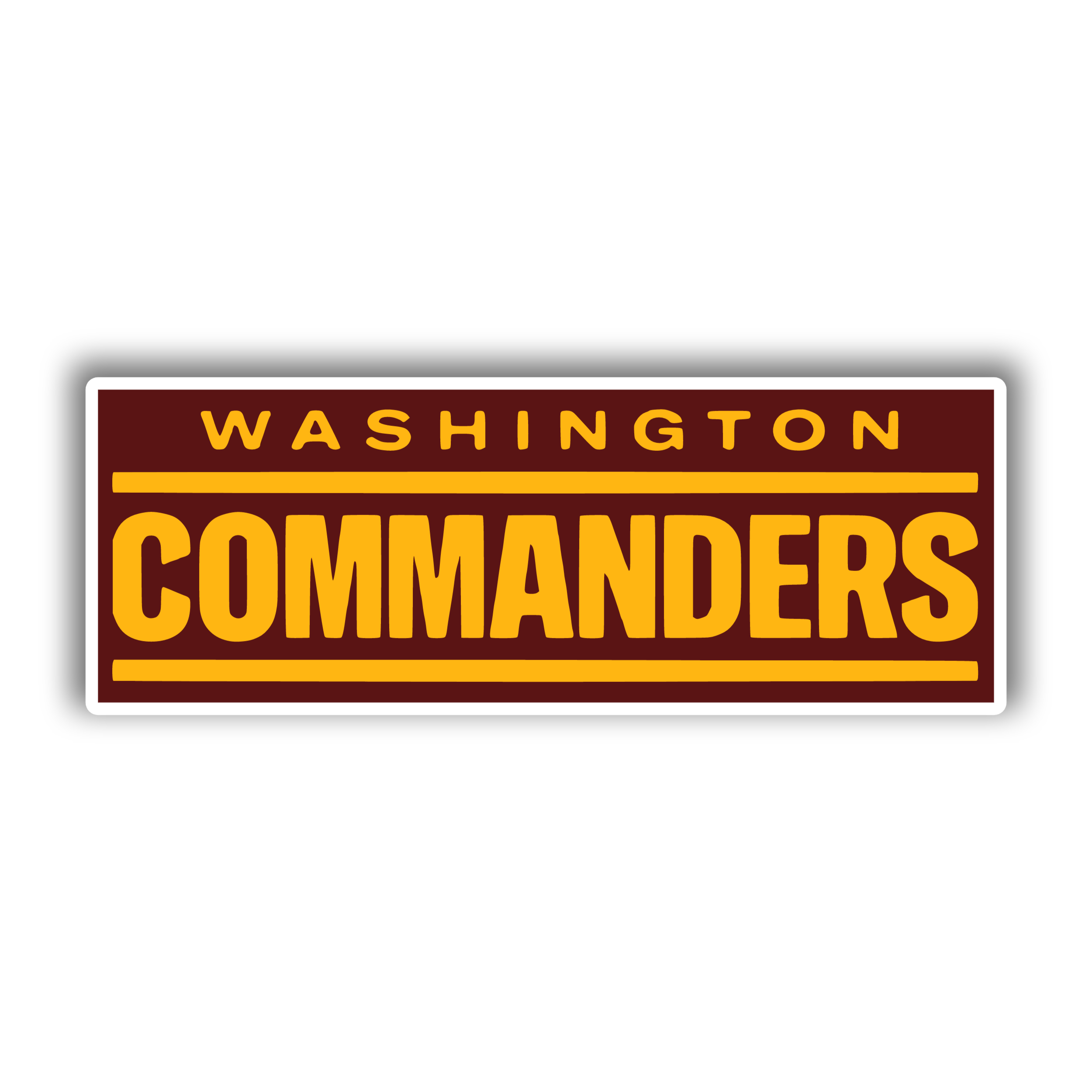 Washington Commanders - Burgundy Rectangle, Yellow Words- Full Color Vinyl Sticker - Custom Size
