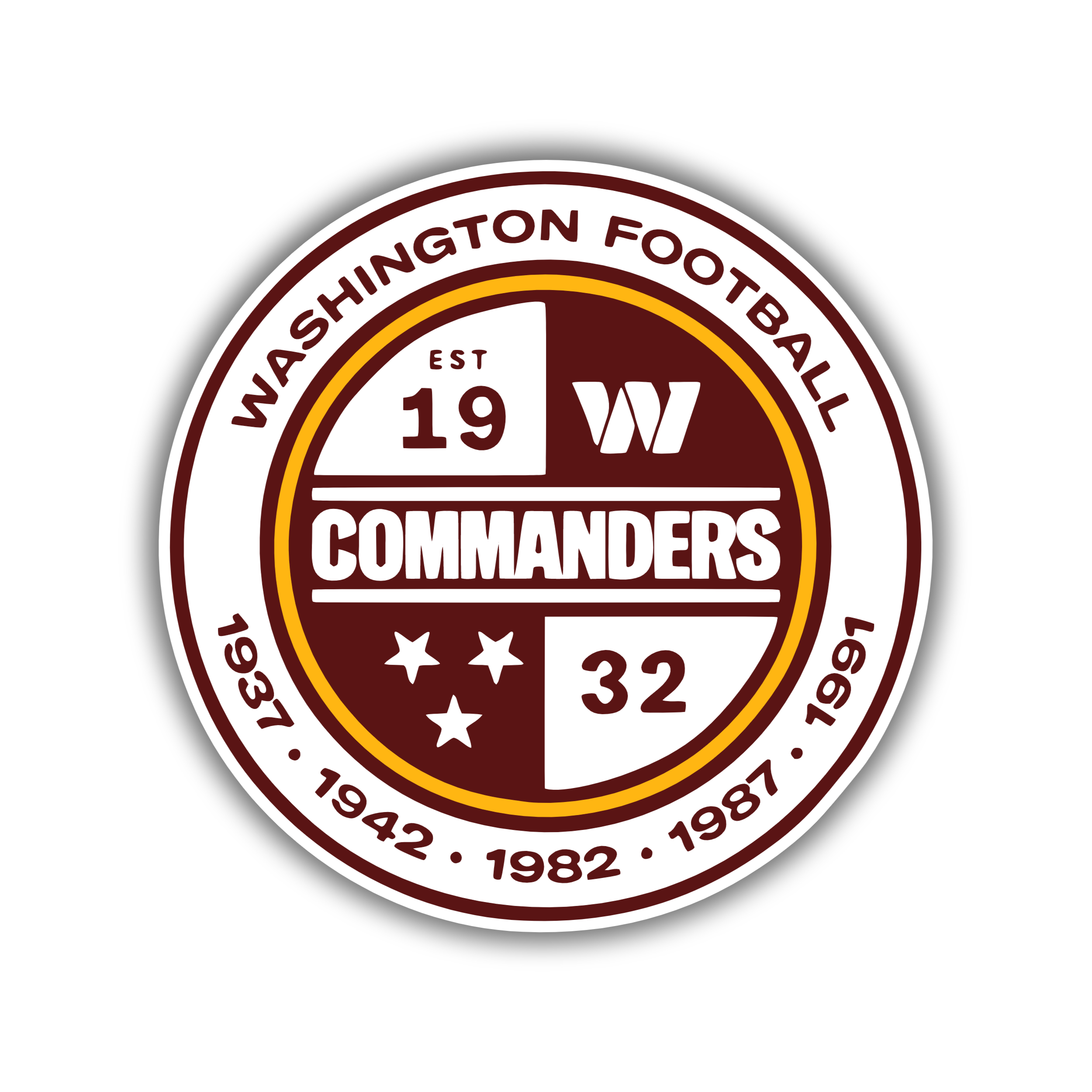 Washington Commanders - White Circle- Full Color Vinyl Sticker - Custom Size