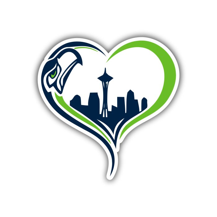 Seattle Seahawks Heart Full Color Vinyl Sticker - Custom Size