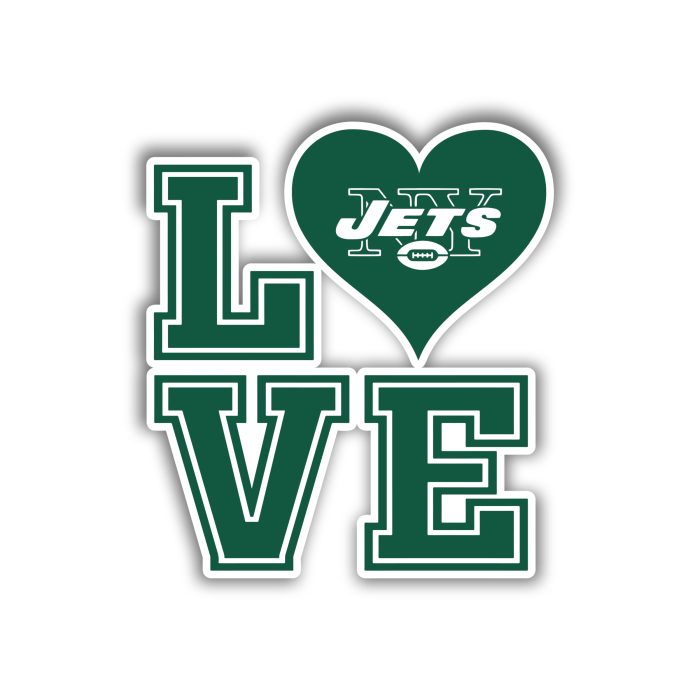 New York Jets - Love - Full Color Vinyl Sticker - Custom Size