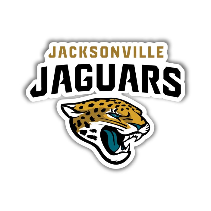 Jacksonville Jaguars - Jaguar With Name Above - Full Color Vinyl Sticker - Custom Size