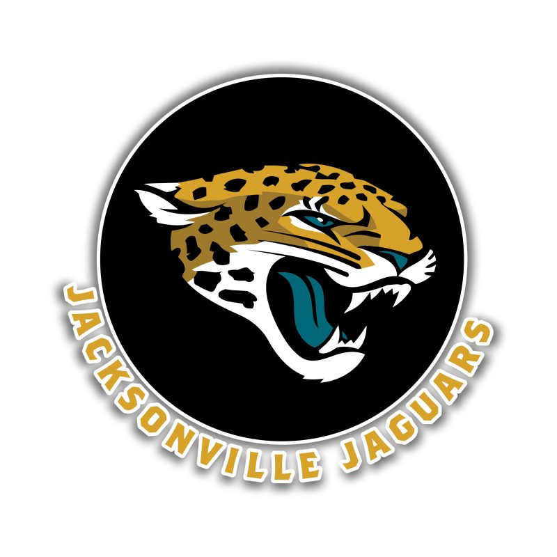 Jacksonville Jaguars - Black Circle With Jaguar And Name - Full Color Vinyl Sticker - Custom Size
