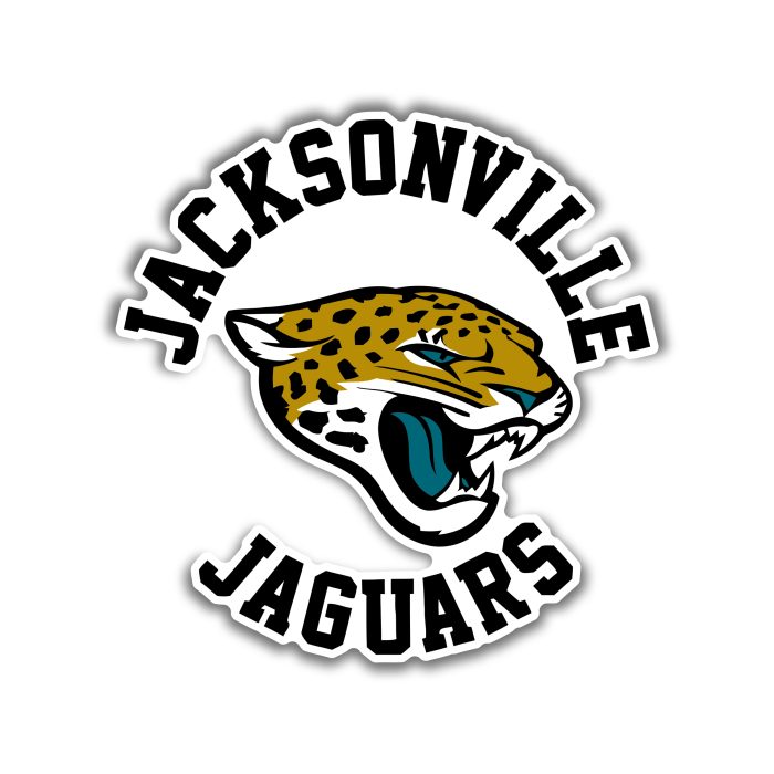 Jacksonville Jaguars - Jaguar Head With Name - Full Color Vinyl Sticker - Custom Size