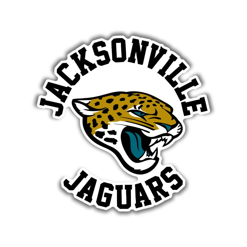 Jacksonville Jaguars - Jaguar Head With Name - Full Color Vinyl Sticker - Custom Size
