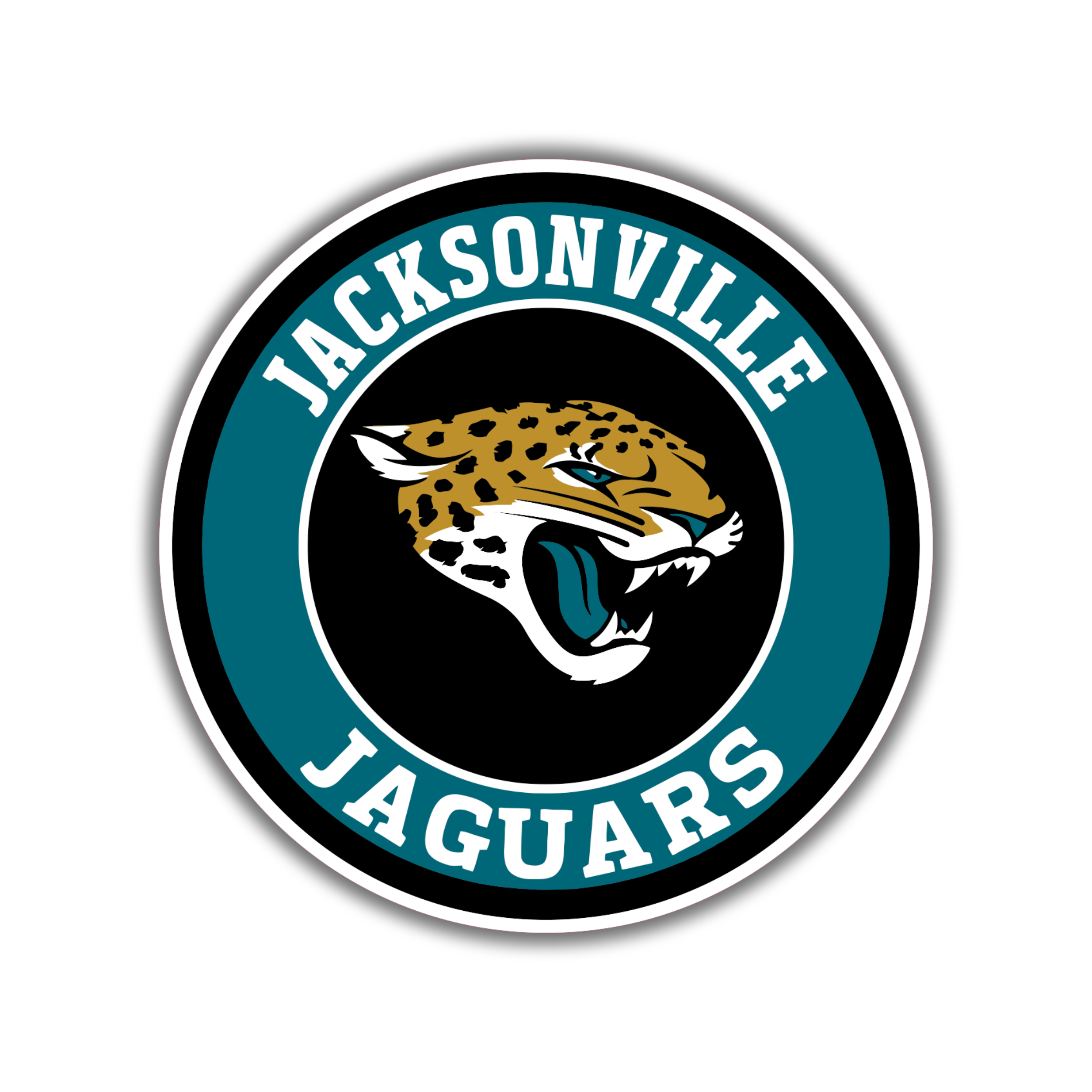 Jacksonville Jaguars - Black And Teal Circle - Full Color Vinyl Sticker - Custom Size