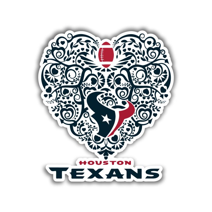 Houston Texans - Heart - Full Color Vinyl Sticker - Custom Size