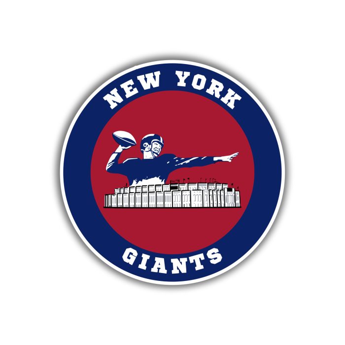 New York Giants - Red And Dark Blue Circle With Football Player - Full Color Vinyl Sticker - Custom Size