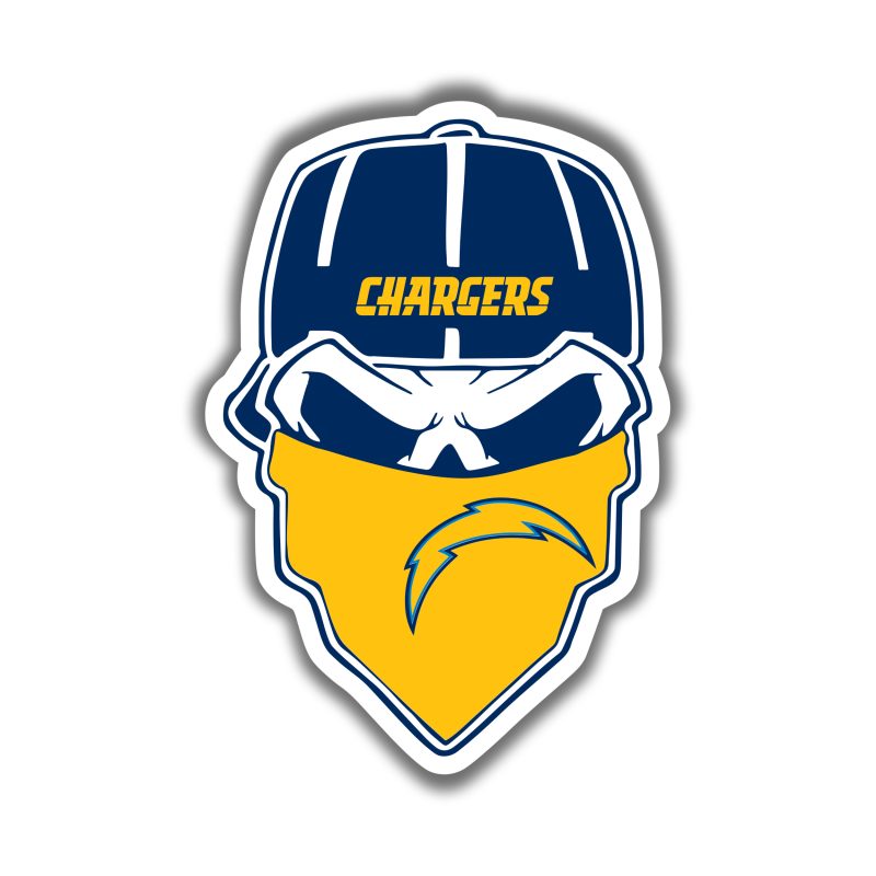 Los Angeles Chargers Full Color Vinyl Sticker - Skull - Custom Size