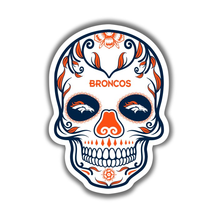Denver Broncos - Sugar Skull - Full Color Vinyl Sticker - Custom Size