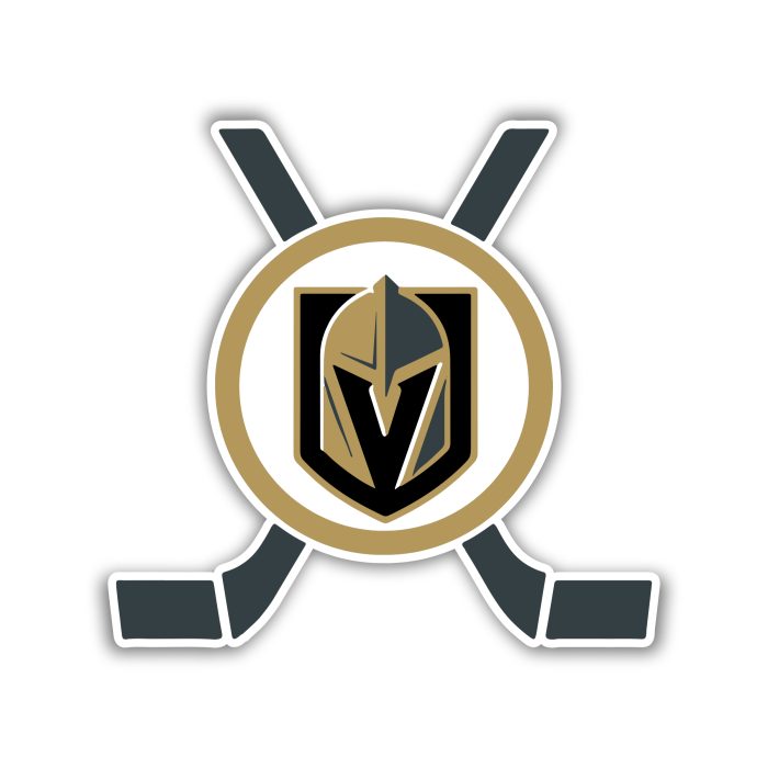 Vegas Golden Knights - Hockey Puck With Hockey Sticks Crossed - Full Color Vinyl Sticker - Custom Size