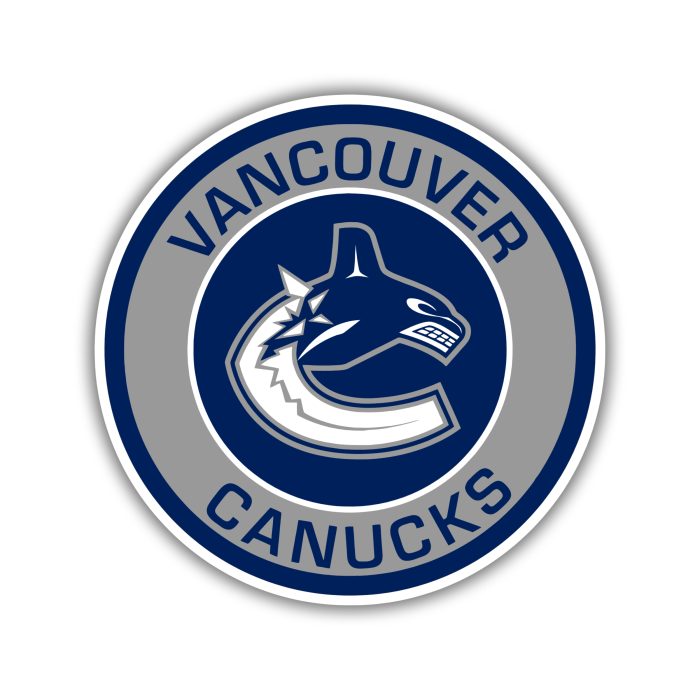 Vancouver Canucks - Gray Circle With Name - Full Color Vinyl Sticker - Custom Size